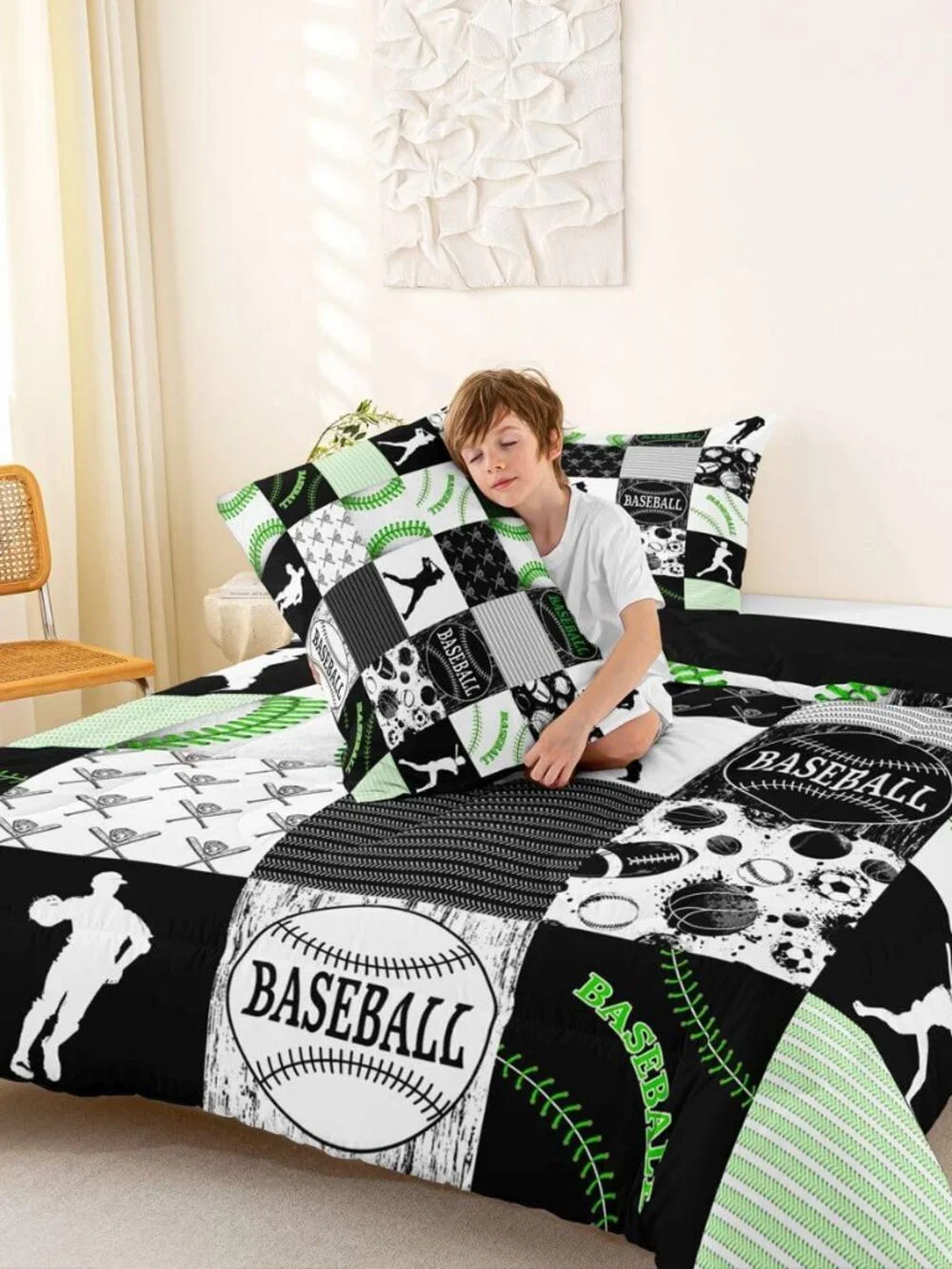 Boys Baseball Bedding Set Full,Kids Softball All Season Comforter Set Ultra Warm